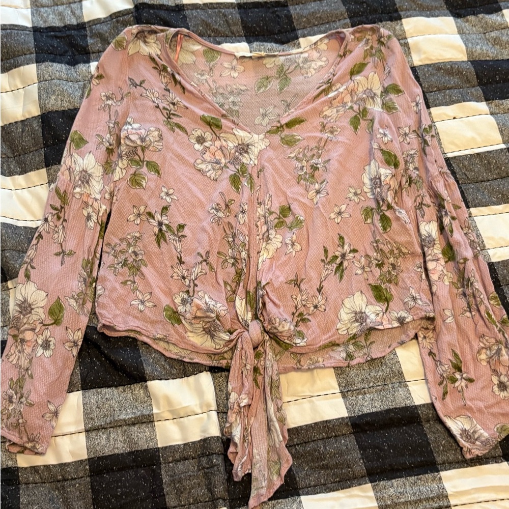 Lovestitch Floral Blush Tie-Front Blouse